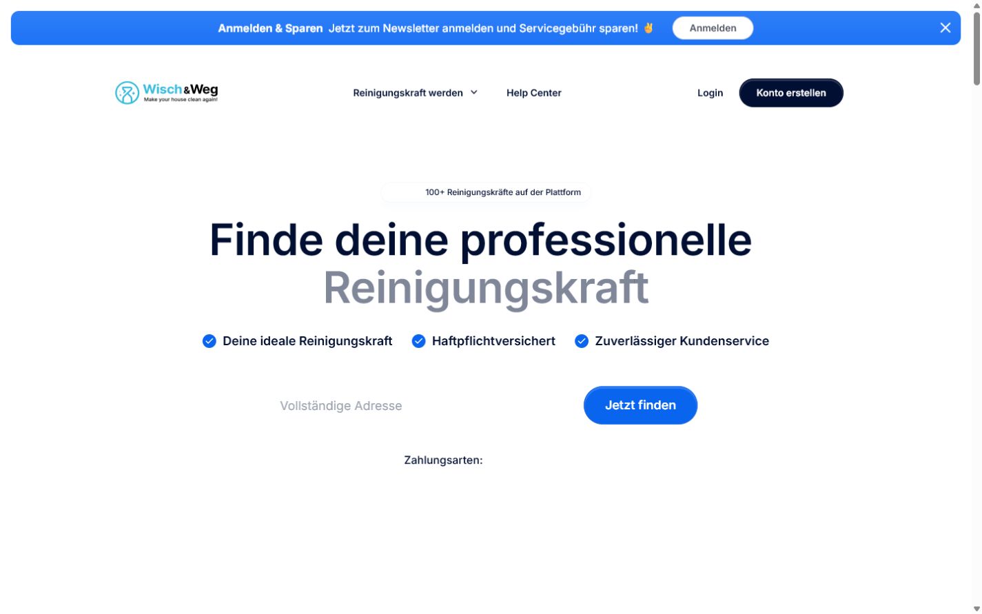 Wisch und Weg service marketplace website shown on desktop