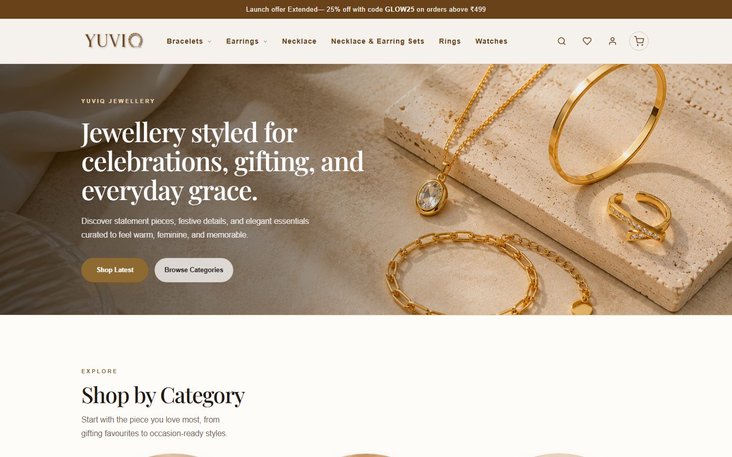 YUVIQ premium jewellery e-commerce website